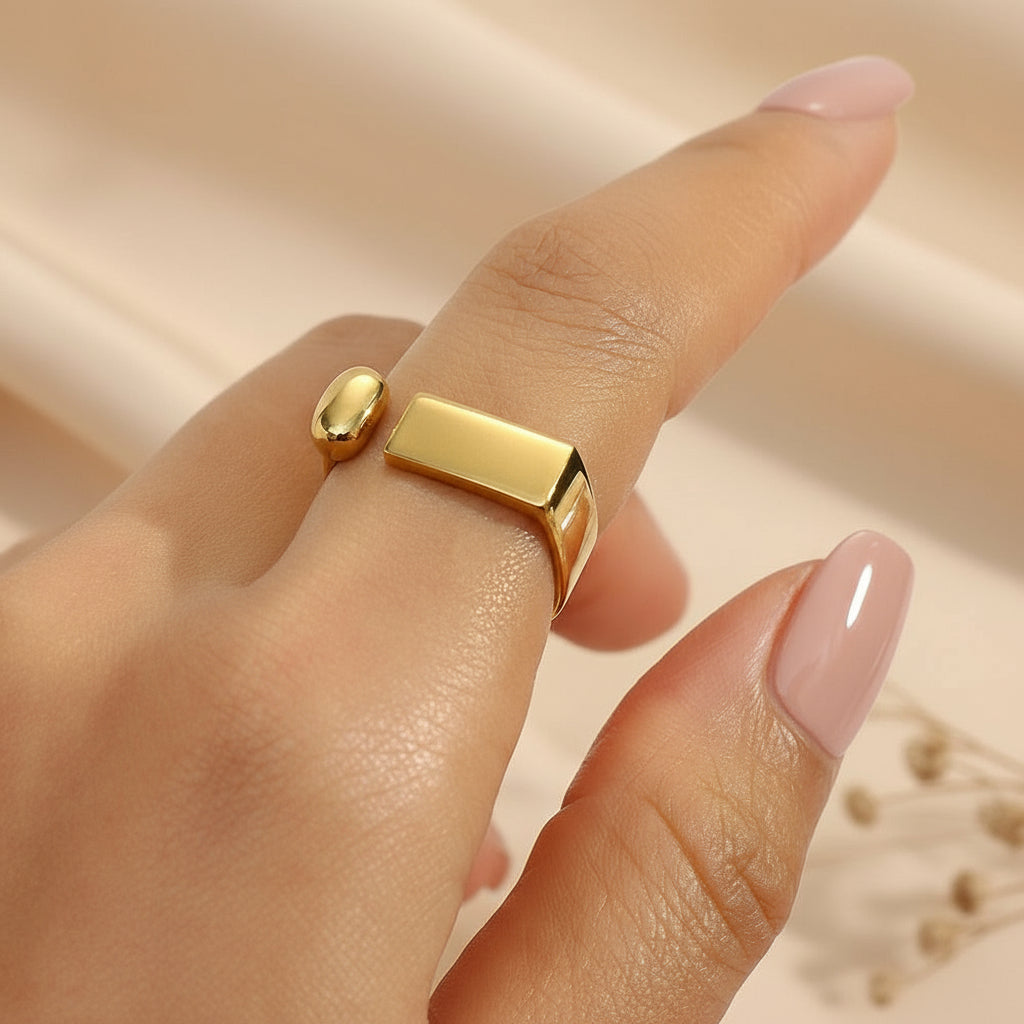 Geometric Open Band Ring in Gold Finish