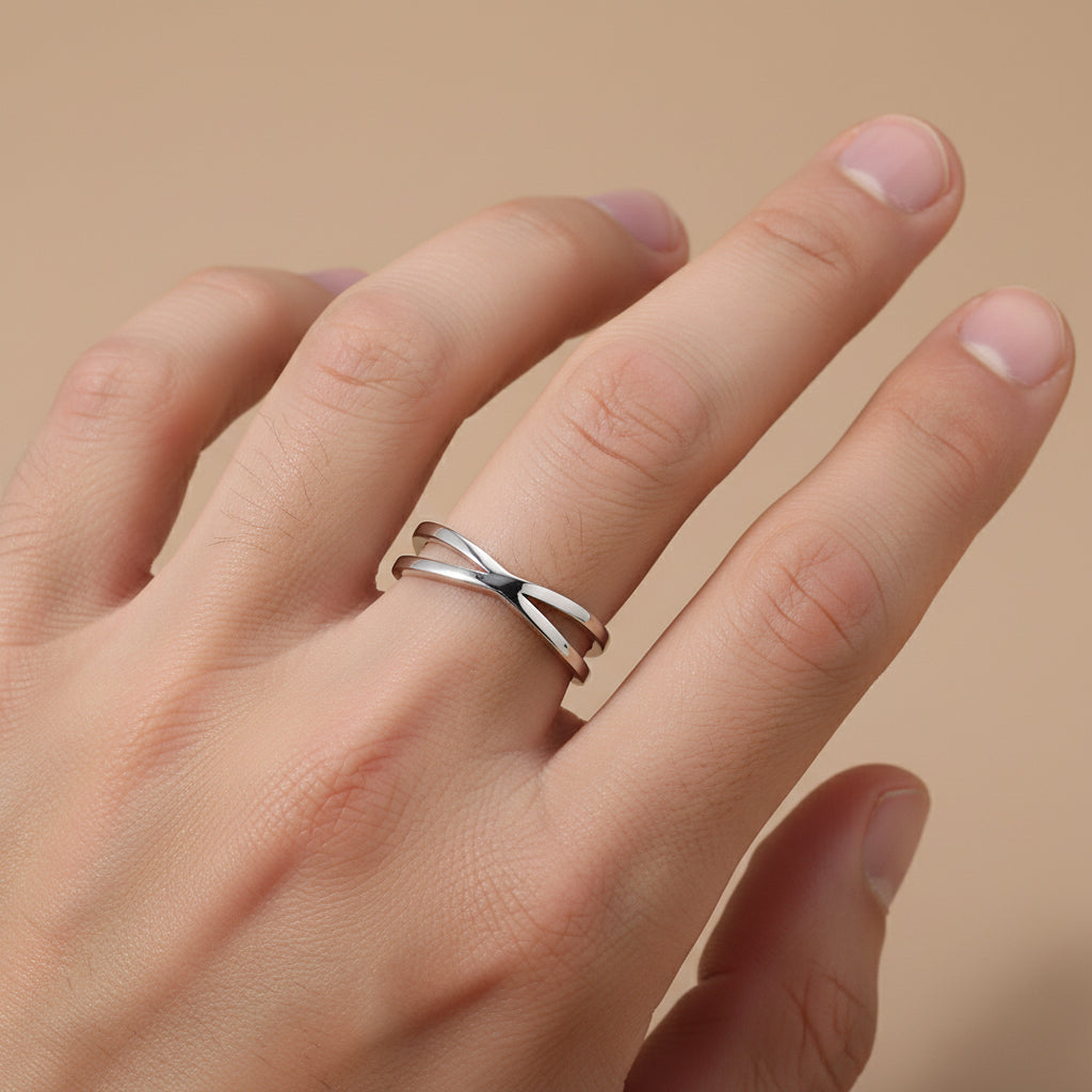 Cross Band Couple Rings in Gold or Silver