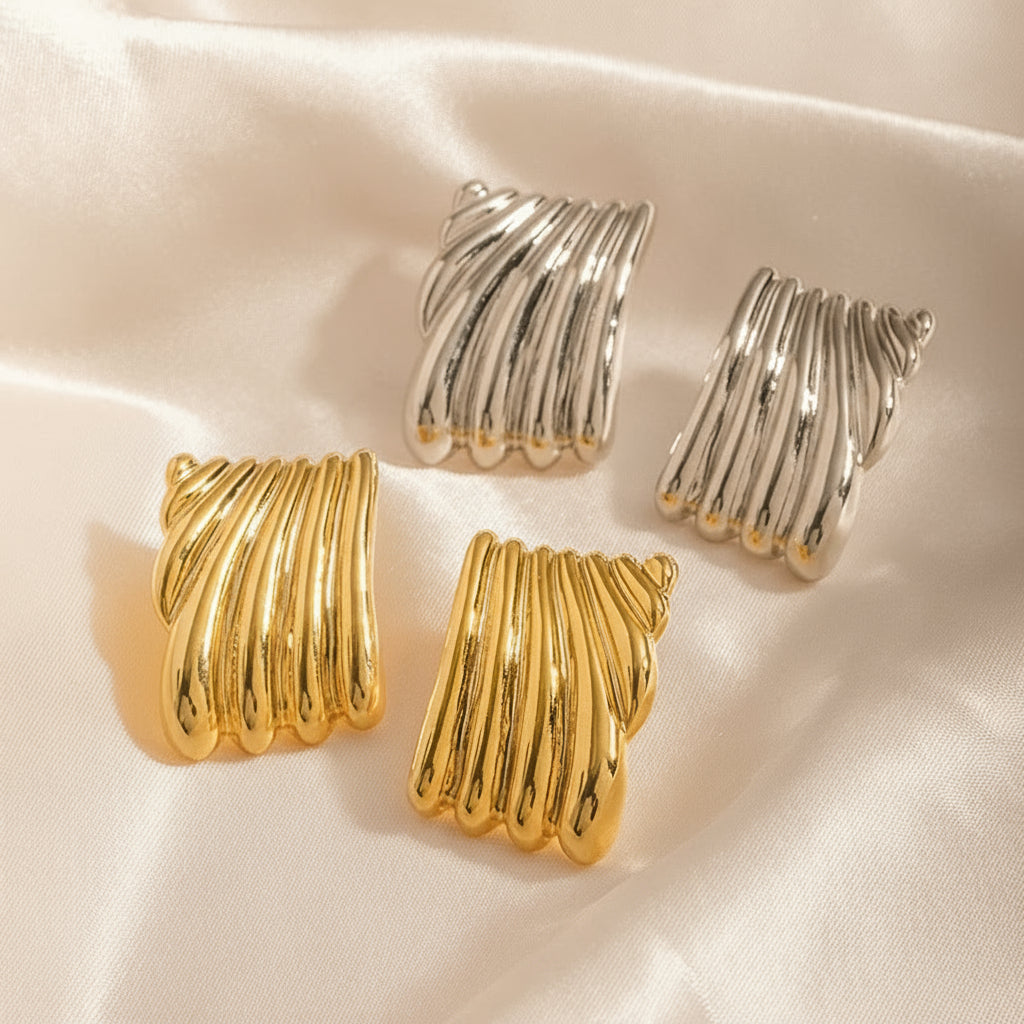 Statement  Sculpted Column Earrings - Silver and Gold Edition